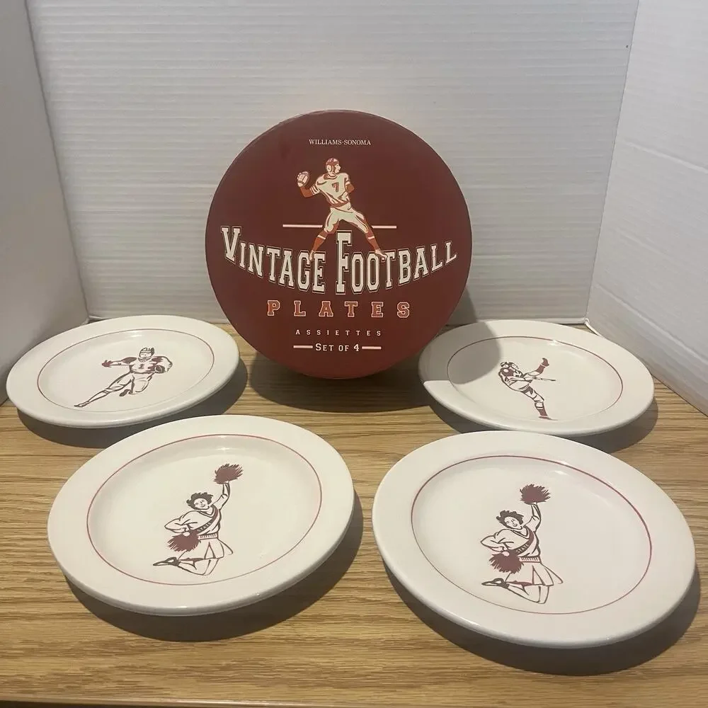 Williams-Sonoma Vintage Football Snack Dessert Salad 7-1/8” Plates Set of 4